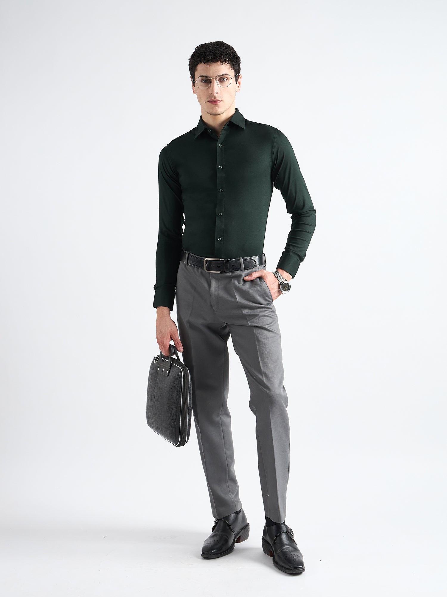 Racing Green  Twill Stretch Cotton Shirt