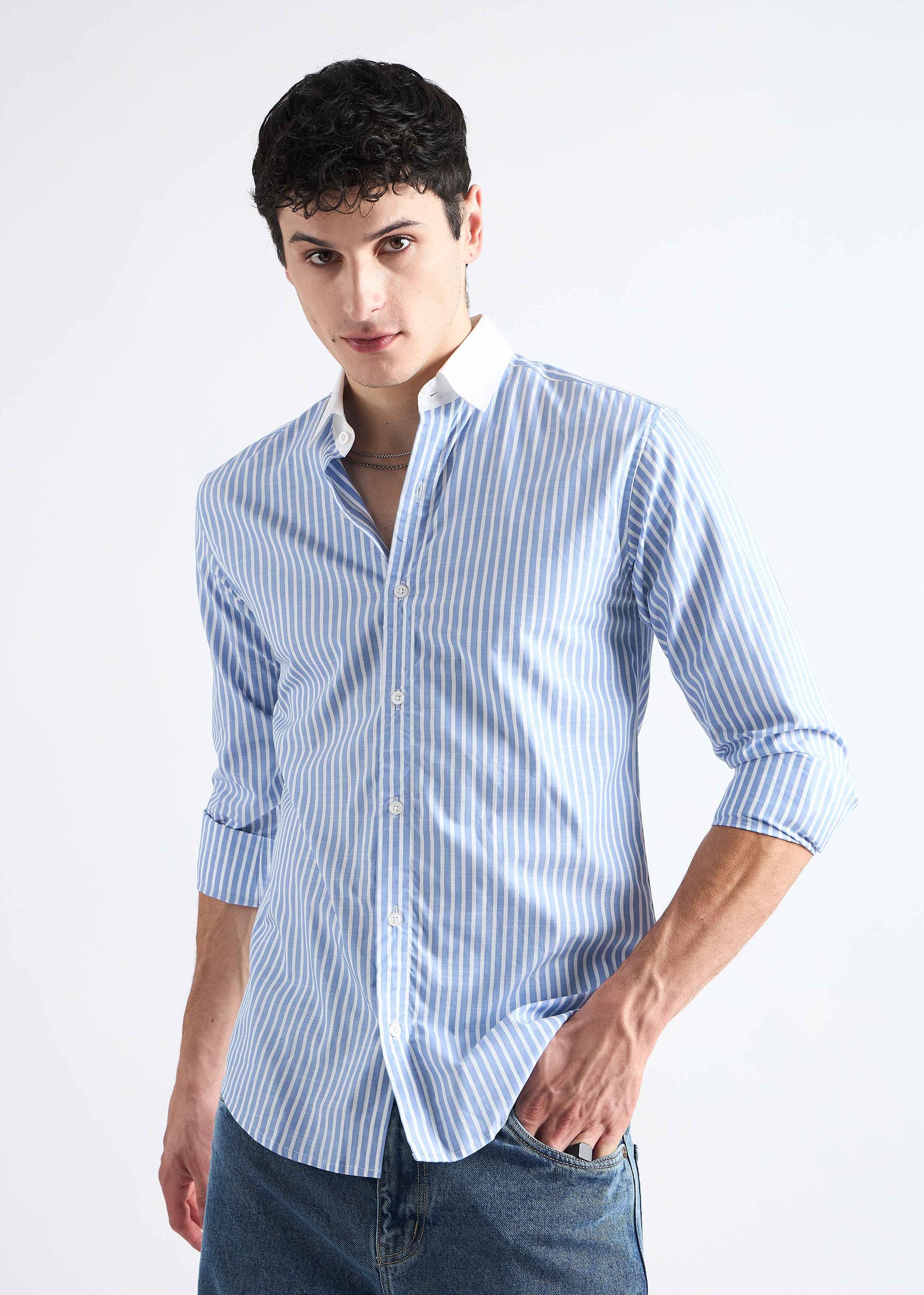 Blue azure Classic Oxford Striped Shirt