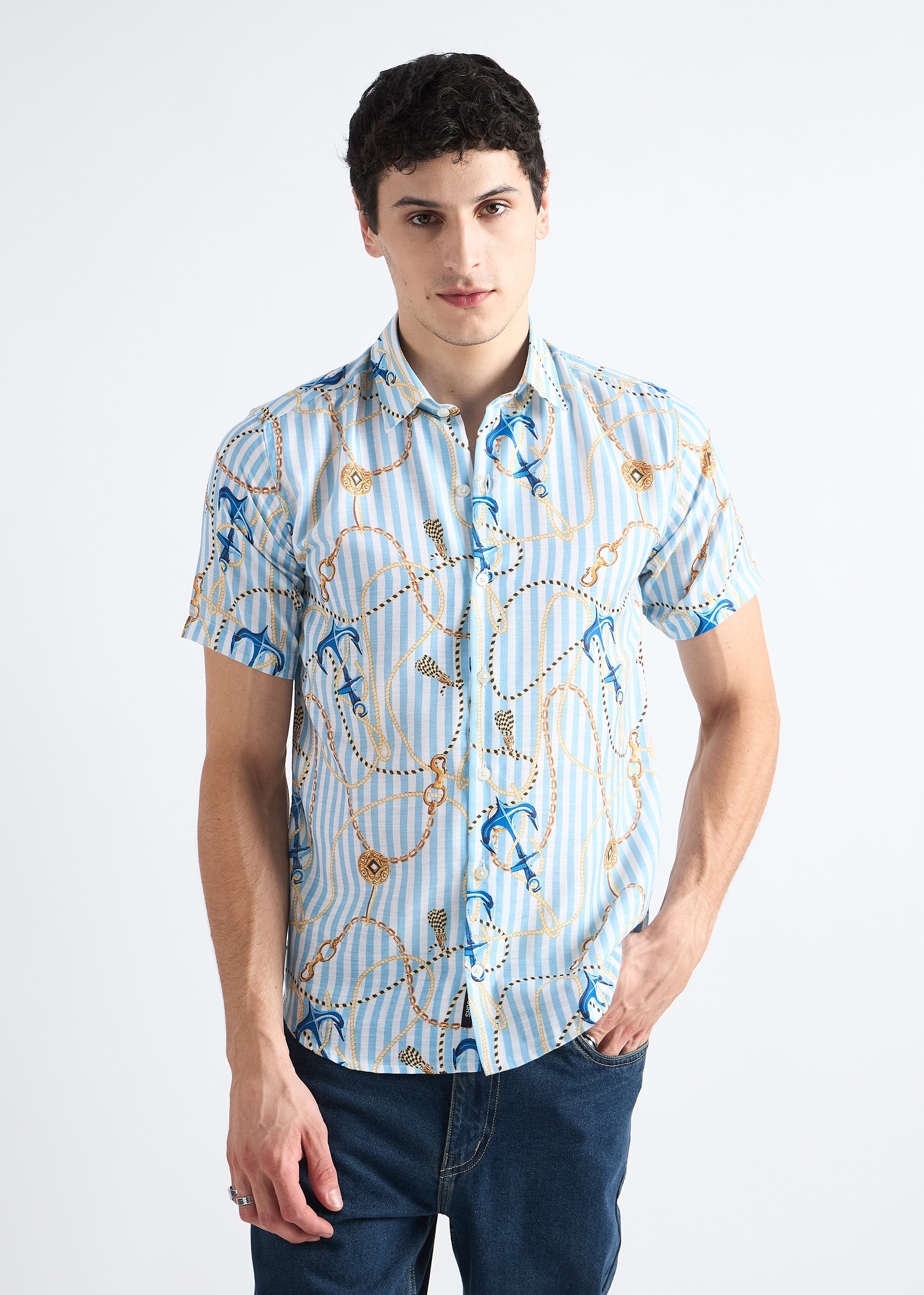 Ocean breeze blue Nautical Printed Shirt