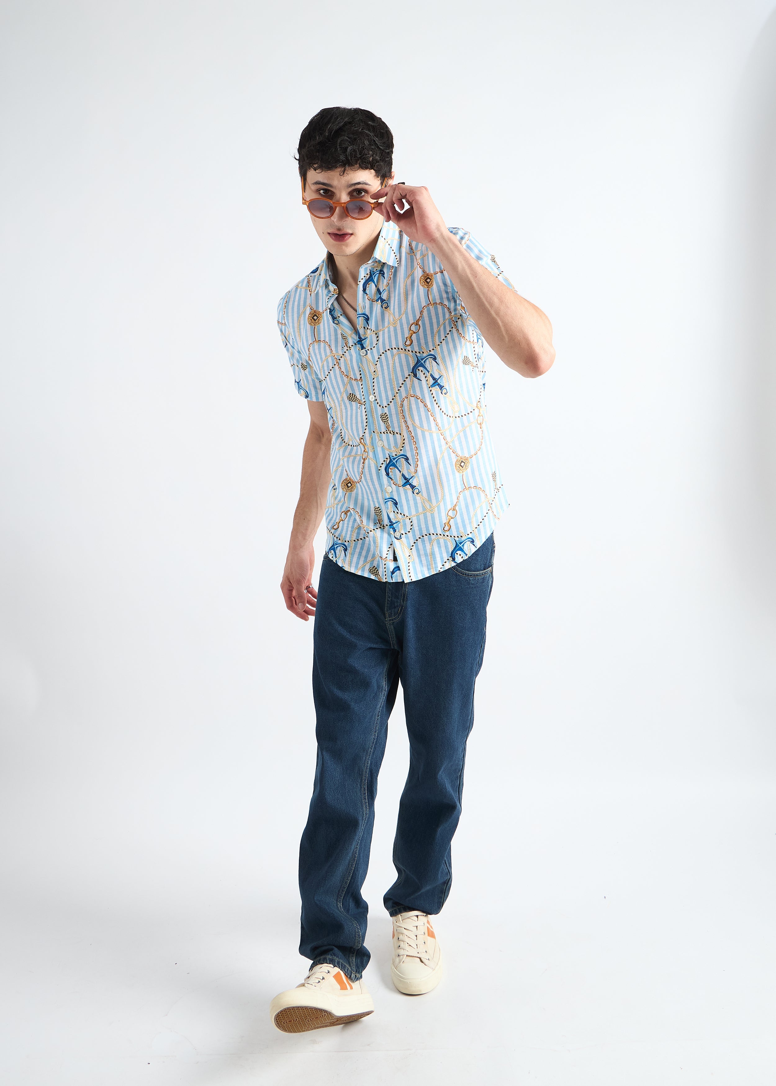 Ocean breeze blue Nautical Printed Shirt