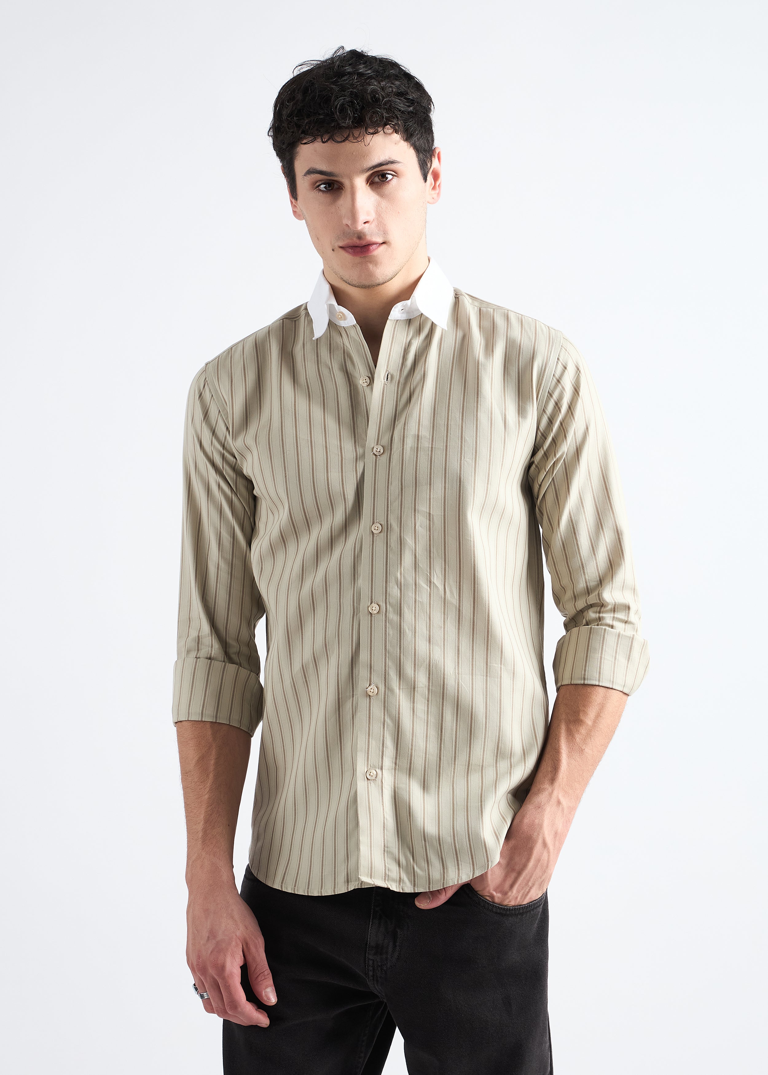 Nickel Grey Classic Oxford Striped Shirt