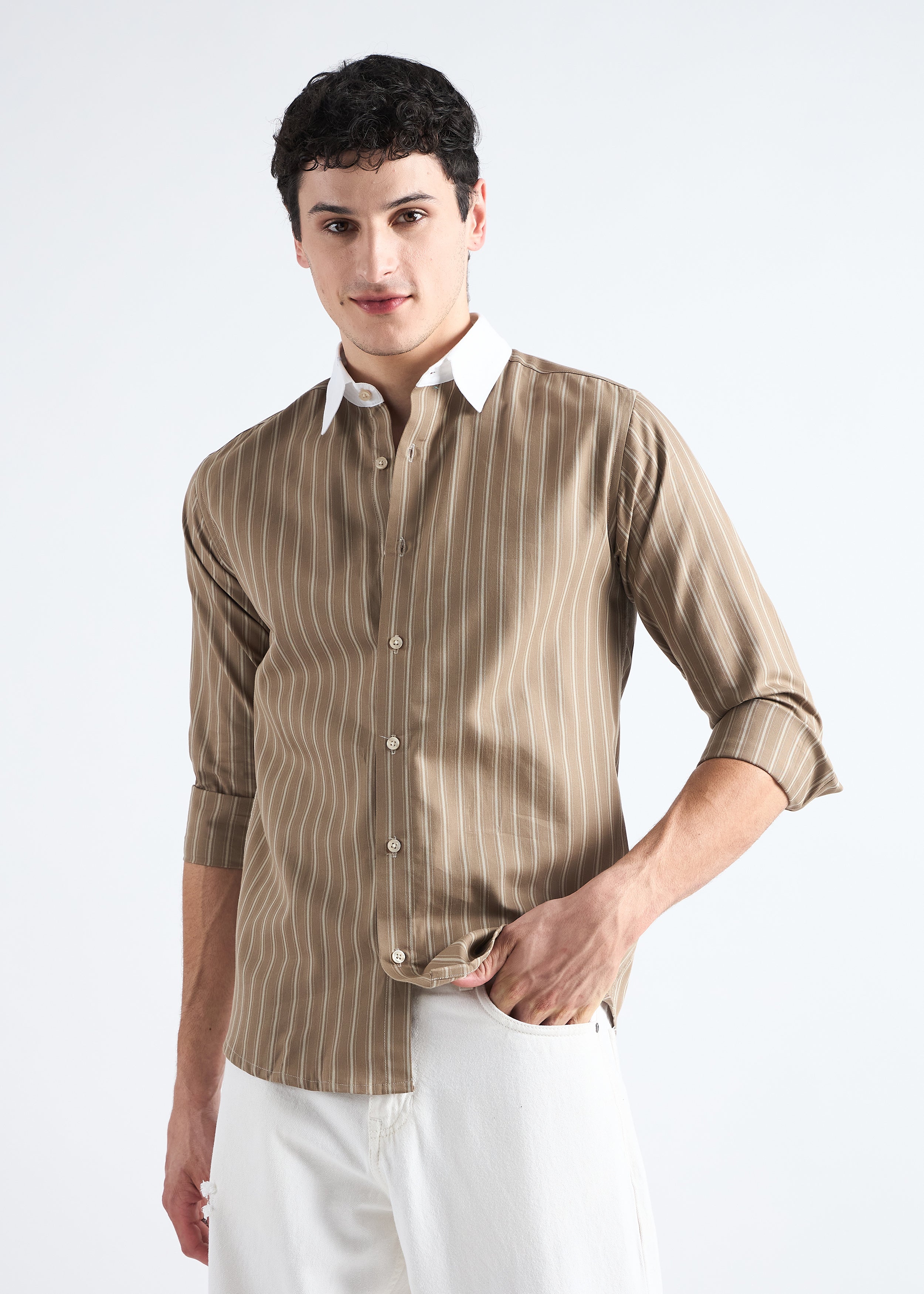 Grey Olive Classic Oxford Striped Shirt