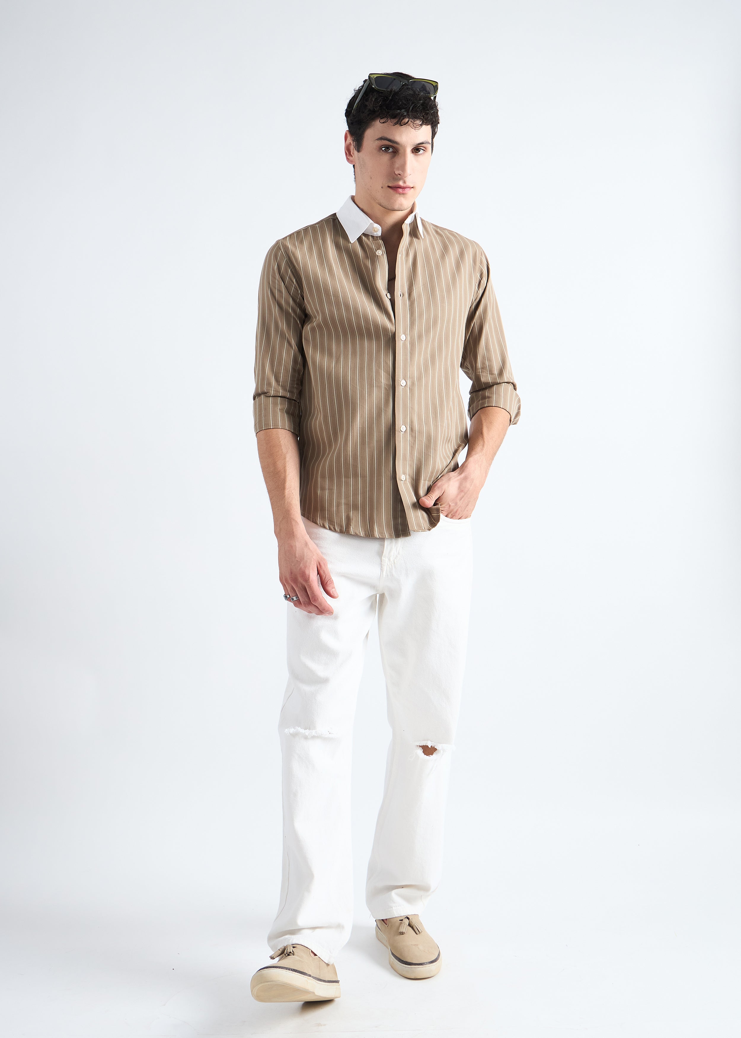 Grey Olive Classic Oxford Striped Shirt