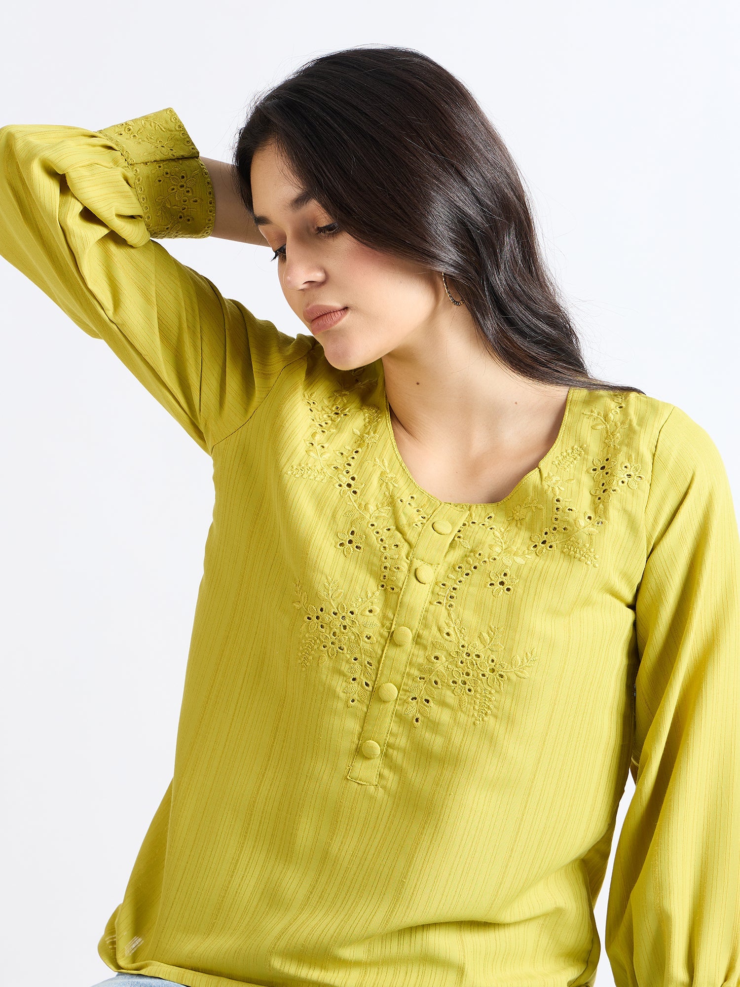 Lime Floral Embroidered Blouse