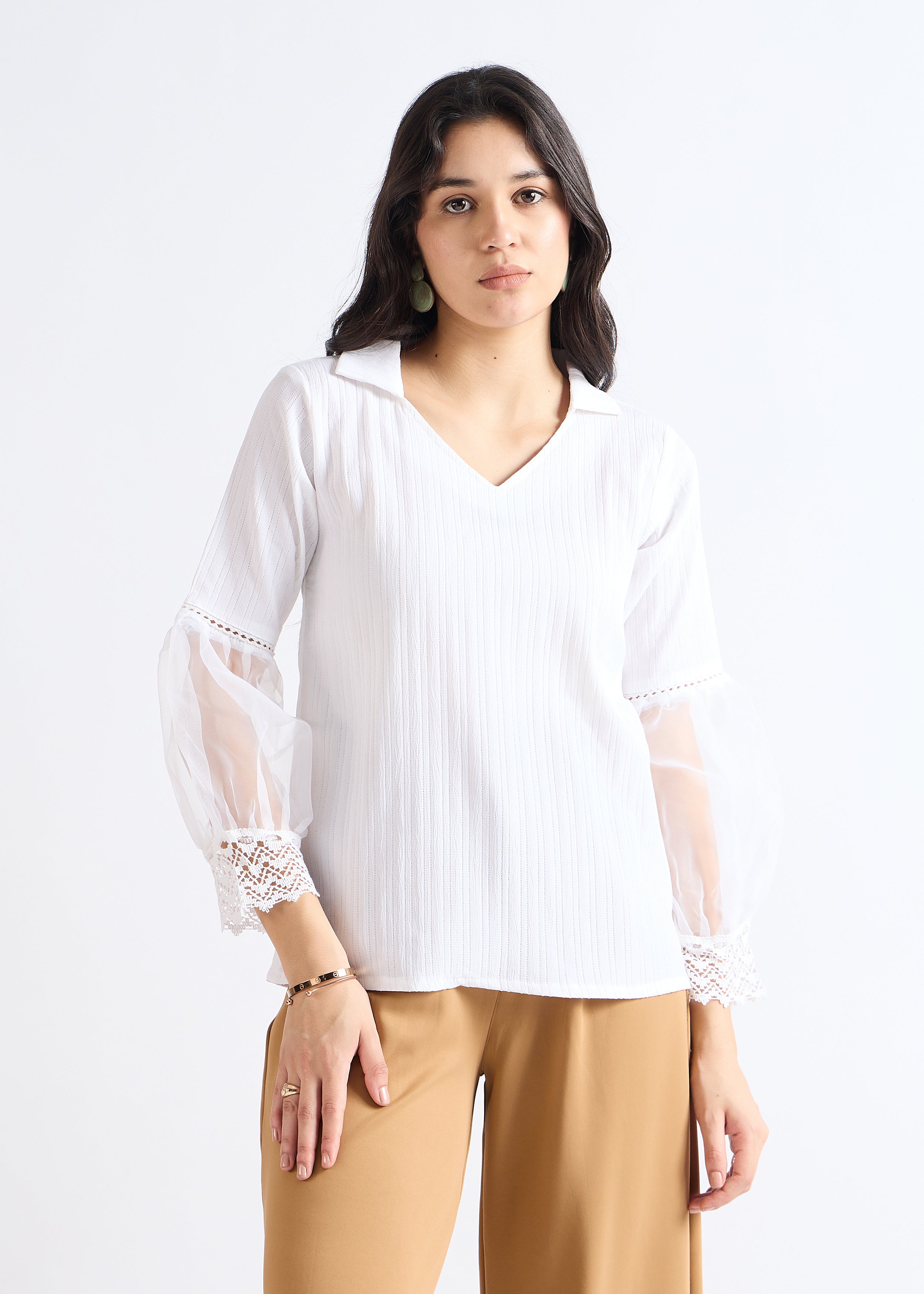 Pure White Lace-Up Blouson Top