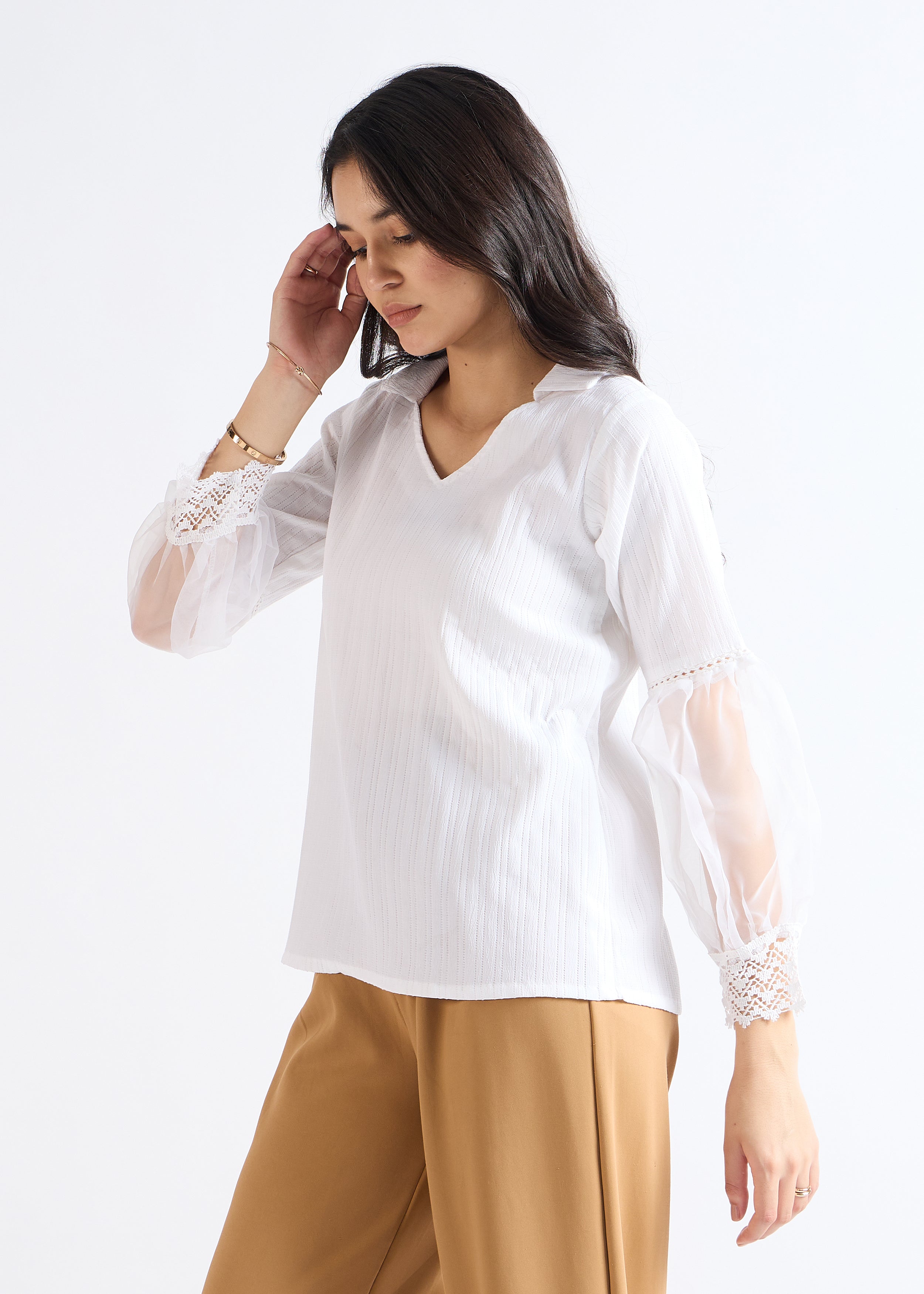 Pure White Lace-Up Blouson Top