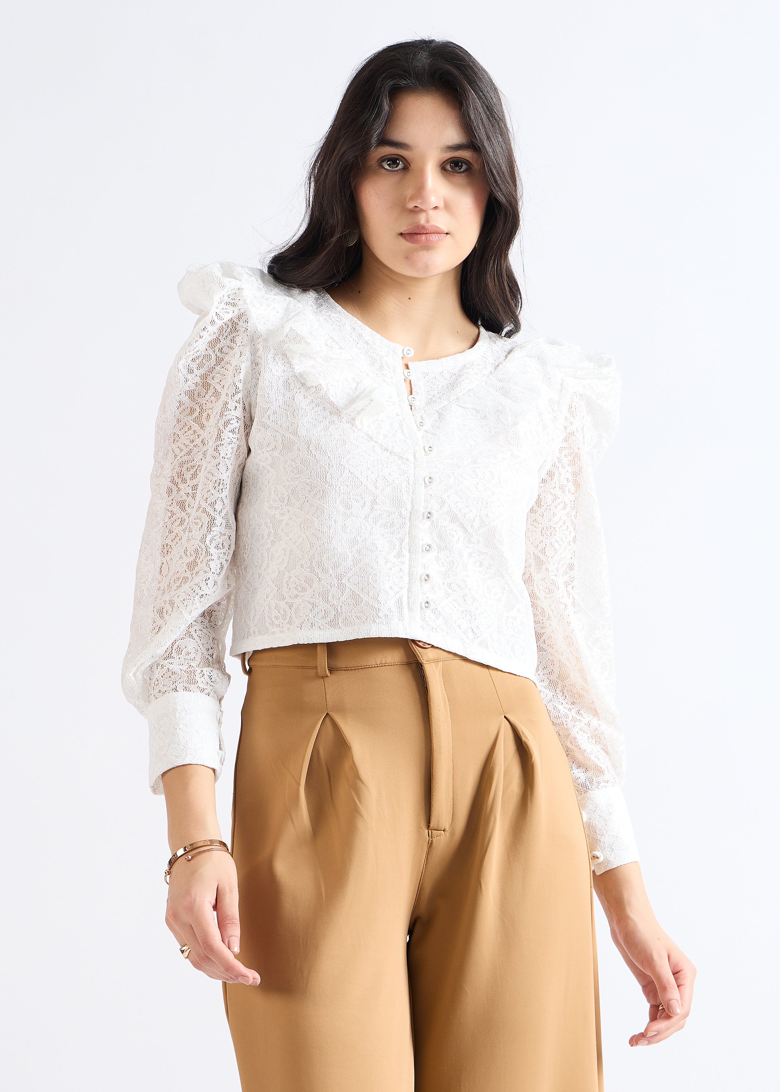 Pearl White Romantic Ruffle Top