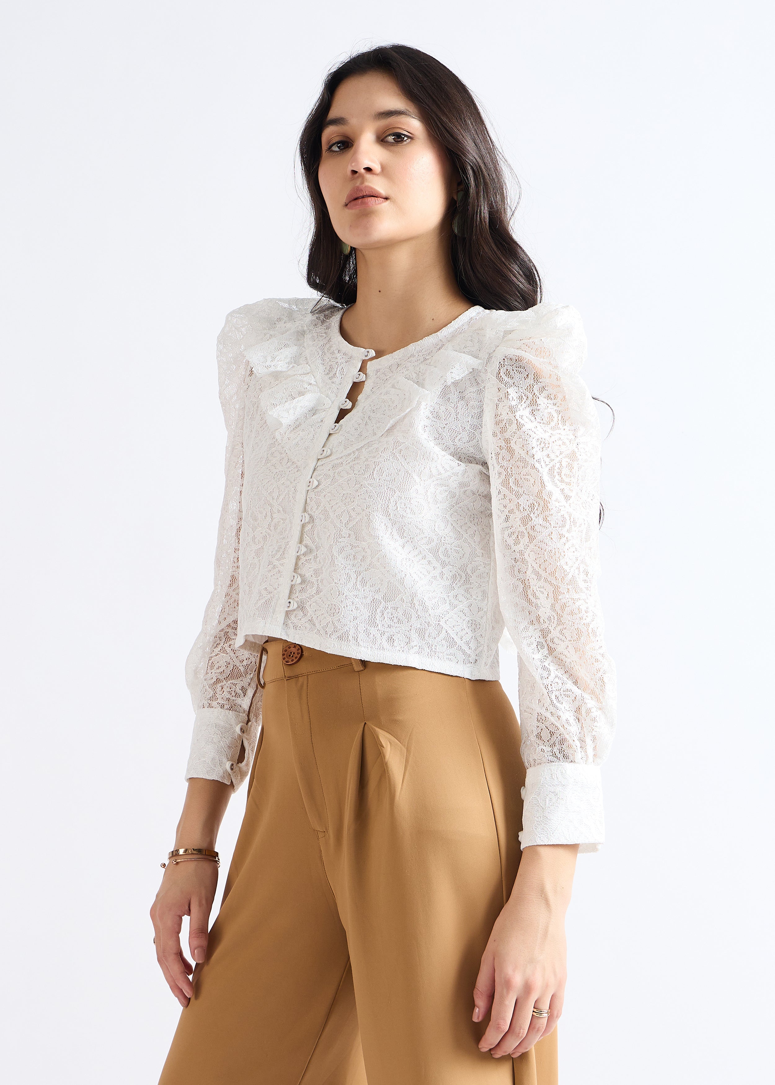 Pearl White Romantic Ruffle Top