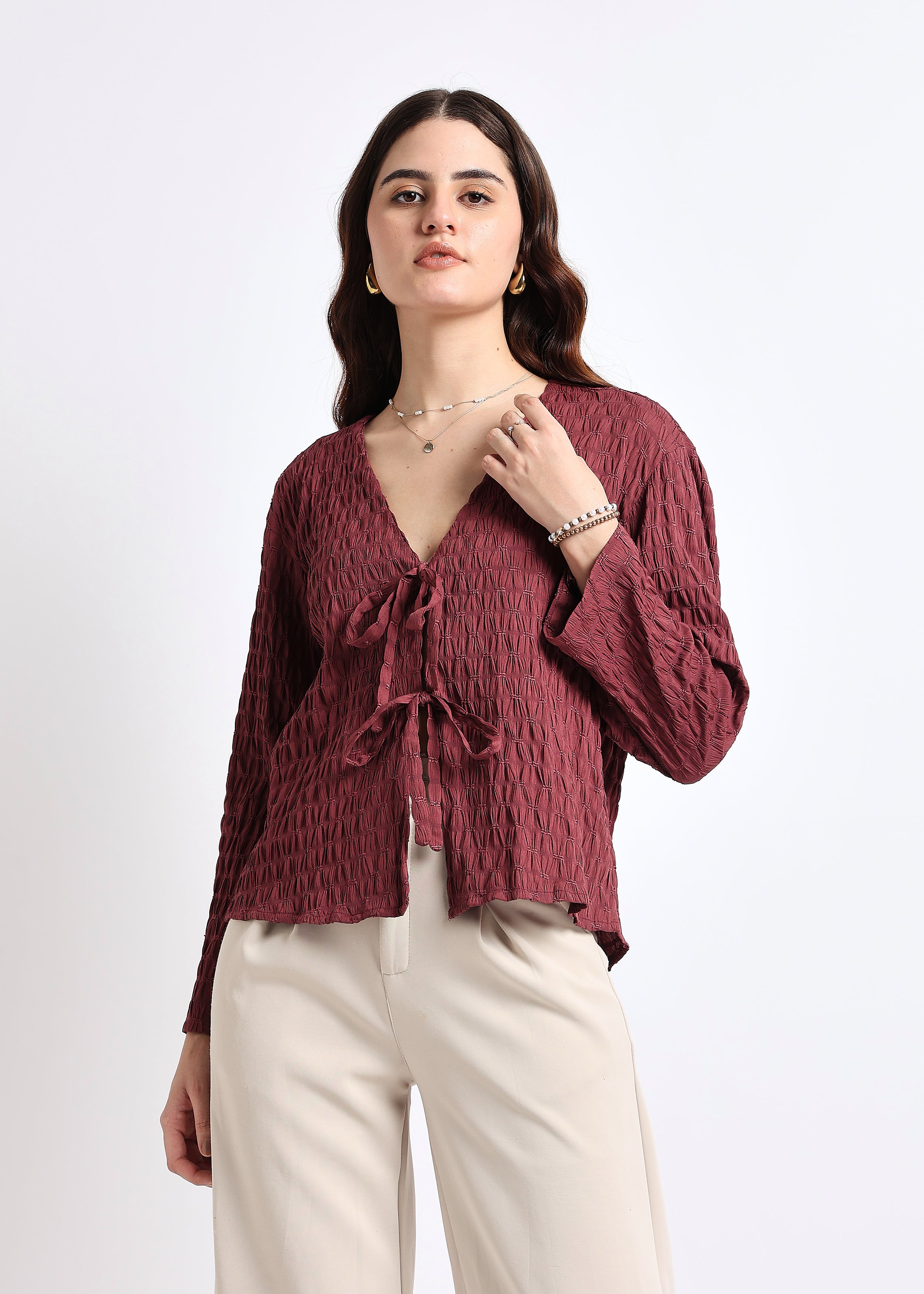 Dusty Lavender Self Design Tie-Up Top