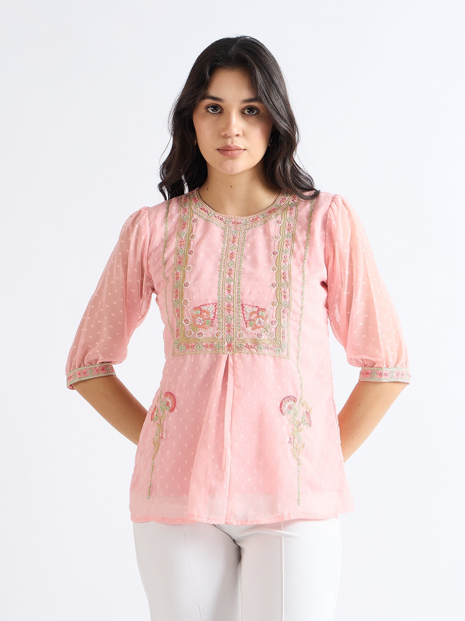 Pink Daisy Embroidered Floral Top