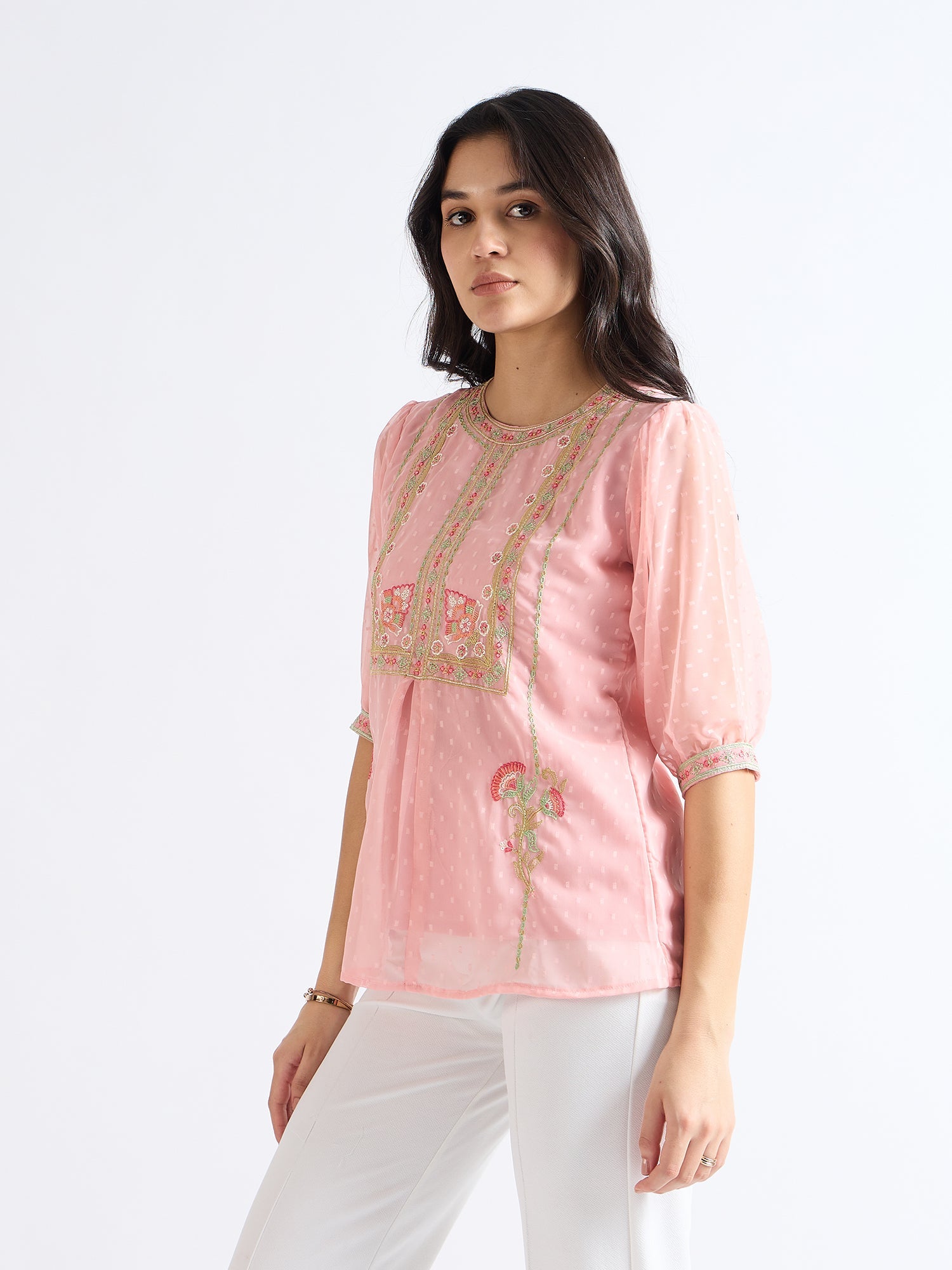 Pink Daisy Embroidered Floral Top