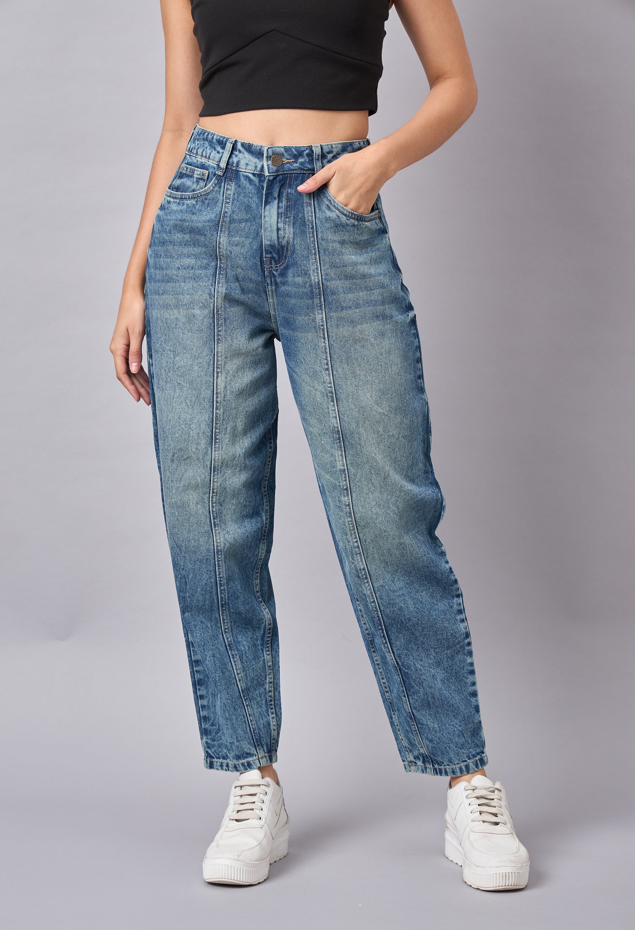 Blue Tapered Fit High-Rise Jeans