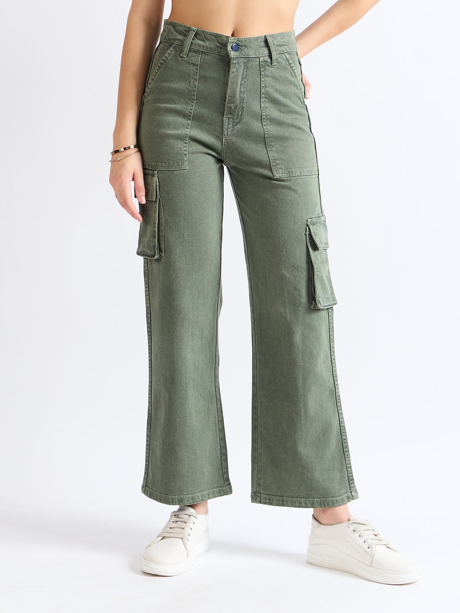 Olive Wide Leg Cargo Jeans