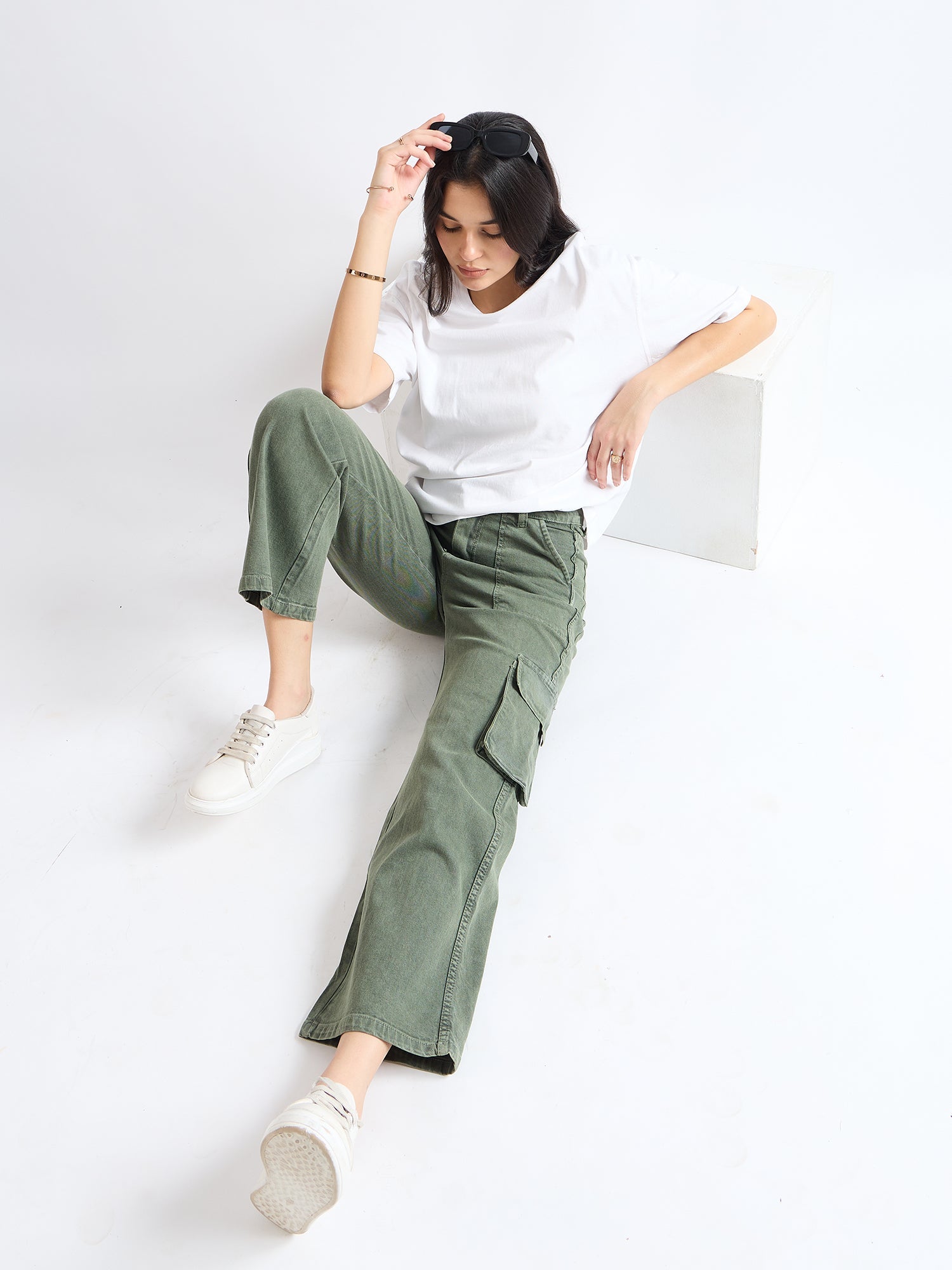 Olive Wide Leg Cargo Jeans