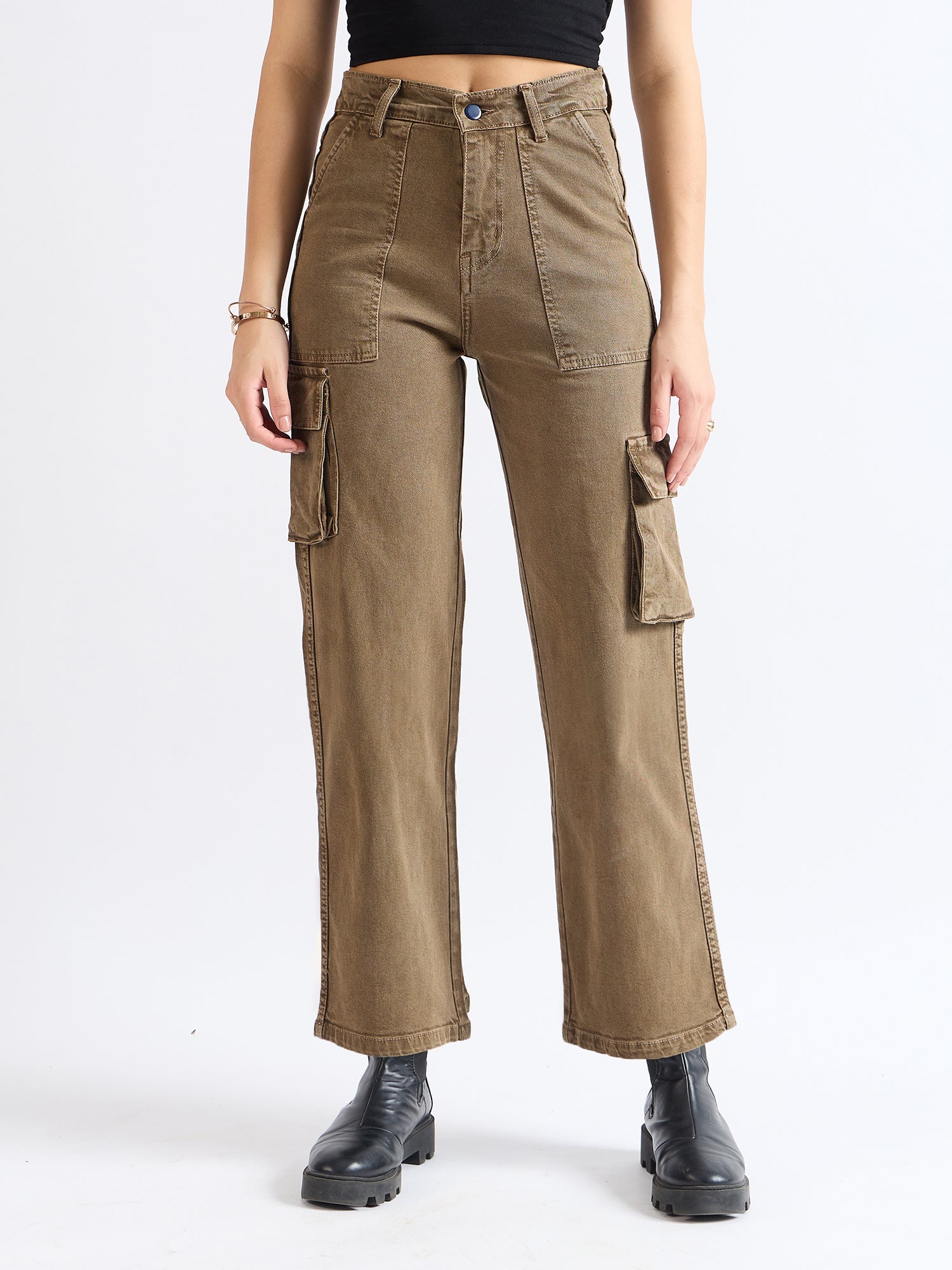 Brown Wide Leg Cargo Jeans