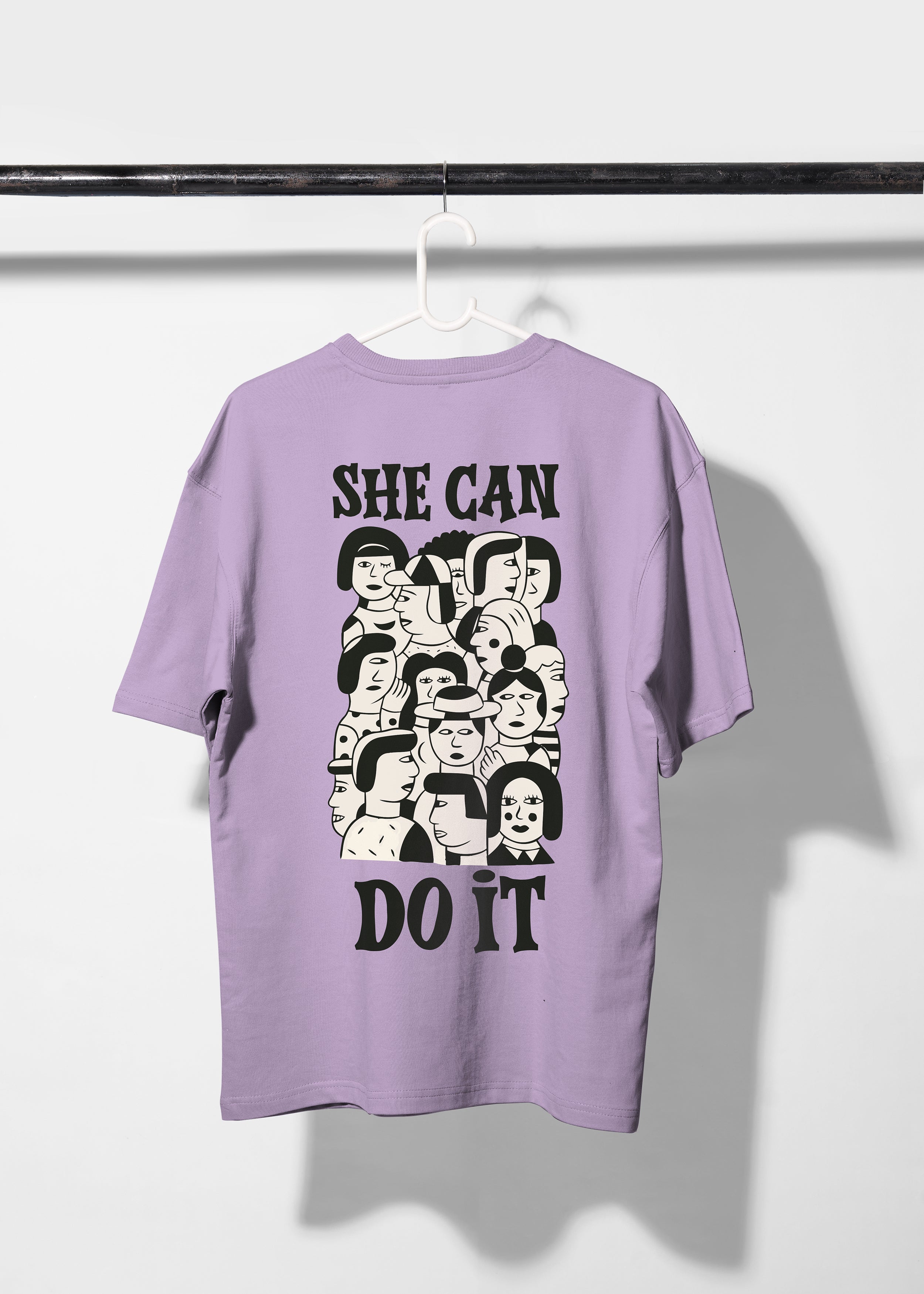 Orchid Bloom Oversized T-shirt with She Can Do It Graphic