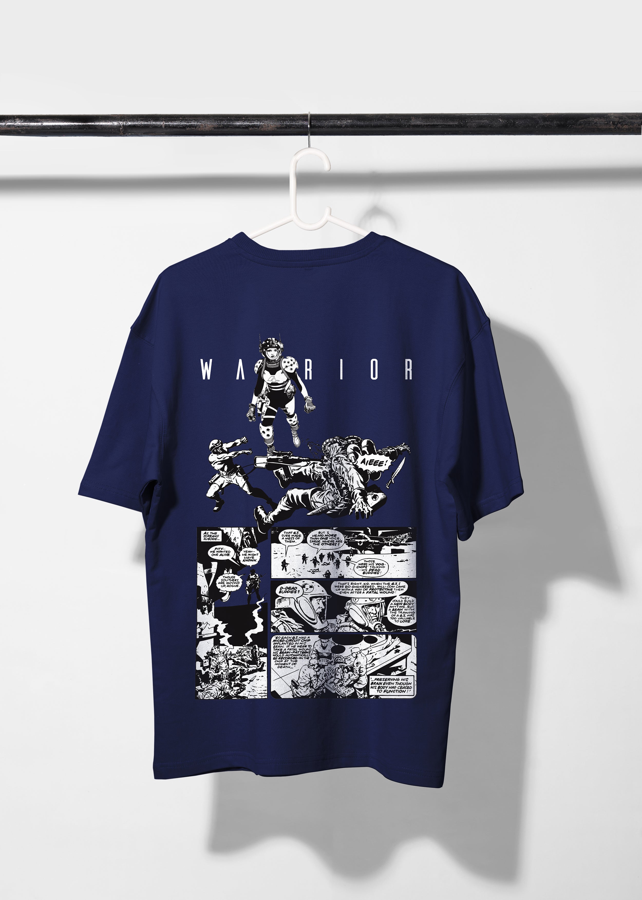 Navy Blue Oversized T-shirt with Warrior Graphic