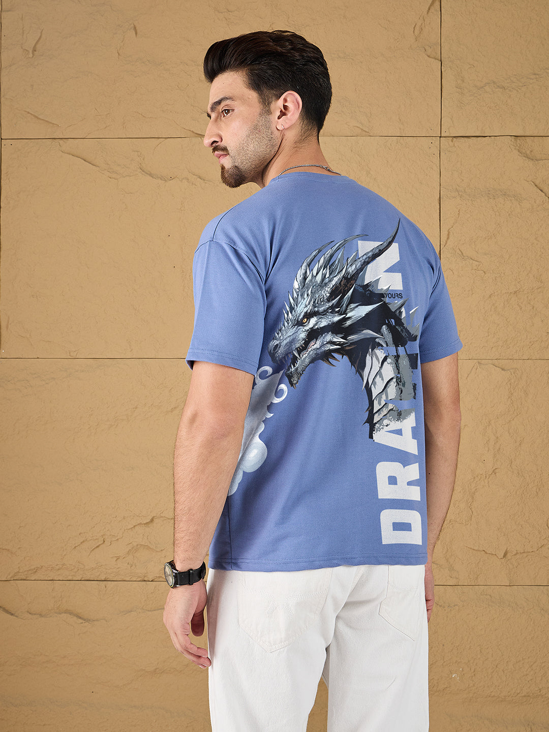 Sky Blue Heavy Gauge Printed Oversize T-shirt