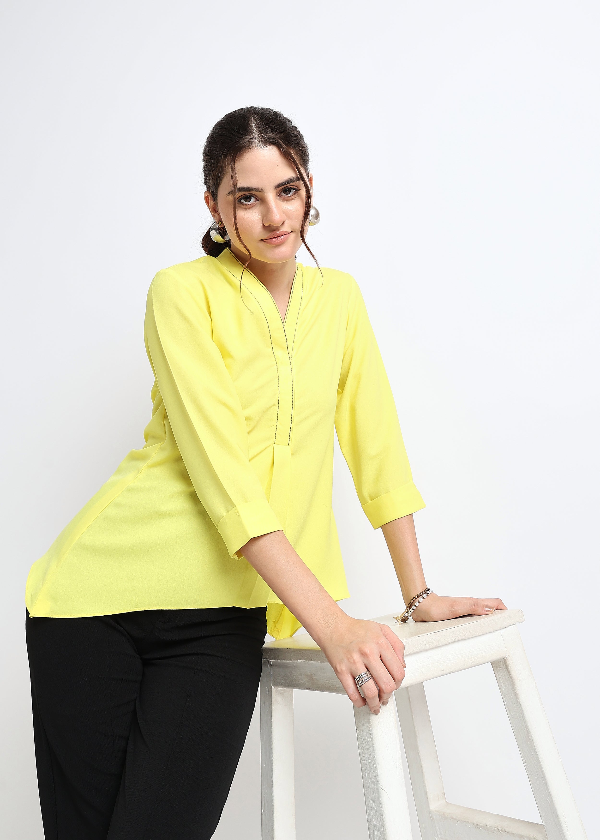 All Yours Lime Embroidered A-Line Top Sitting