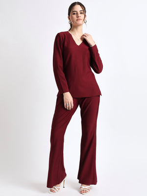 All Yours Maroon Ribbed Co-Ord Set Front 