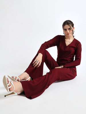 All Yours Maroon Ribbed Co-Ord Set Sitting