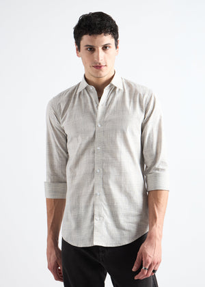 Beige Premium Cotton Check Shirt Front